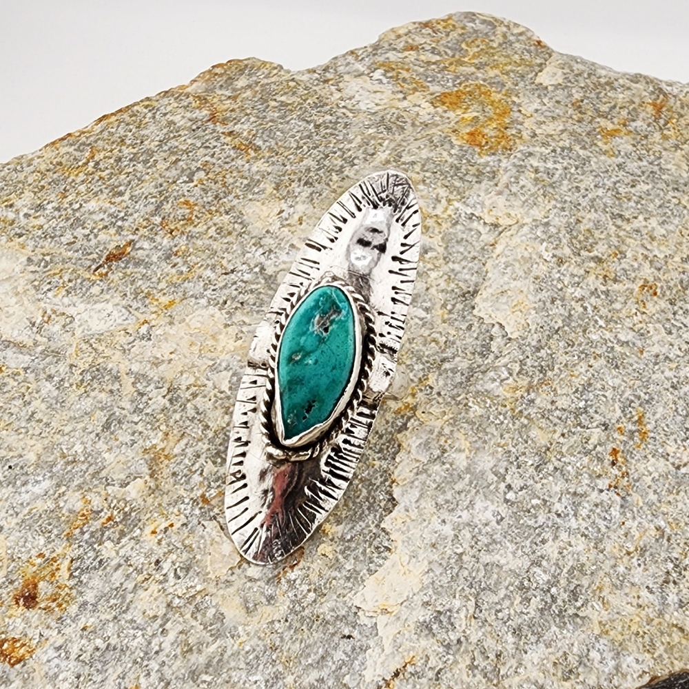 TURQUOISE SADDLE STTLE RING HANDMADE IN STERLING SILVER SIZE 11.75 - Picture 5 of 13